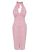 Pink 1960s Halter Stripes Slit Dress: where 1960s romance meets her modern spirit