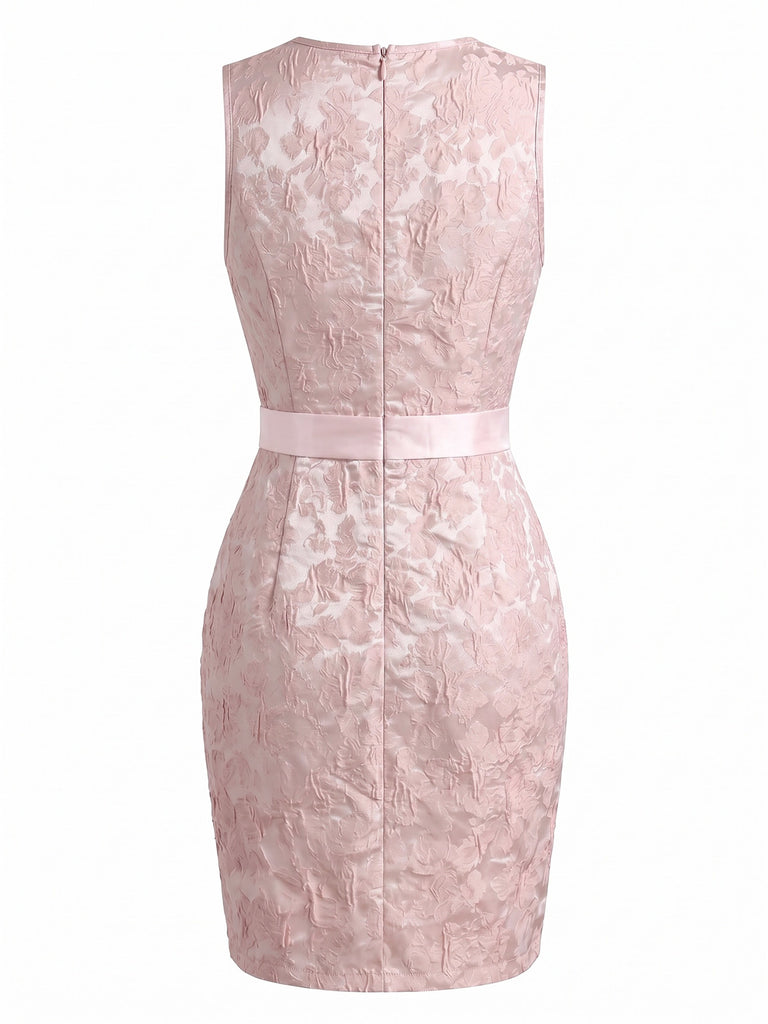Pink 1960s Floral Bow Vintage Dress 3