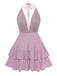 Pink 1960s Solid Glitter Deep V-Neck Mini Dress - vintage dress, retro fashion