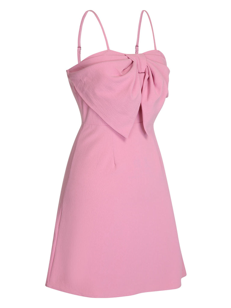 Pink 1960s Solid Spaghetti Straps Bow Dress, vintage dress, retro fashion - perfect for women who love vintage and retro fashion