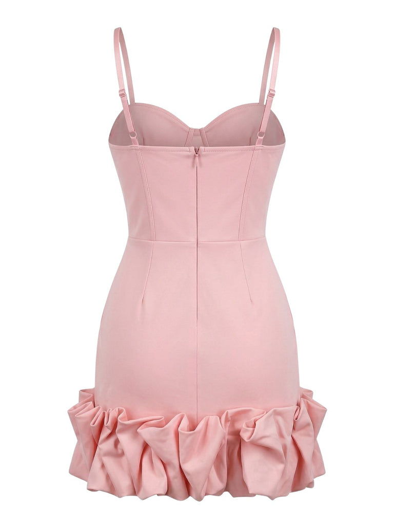 Pink 1960s Spaghetti Strap Ruffle Hem Dress - vintage dress, retro fashion for vintage lovers