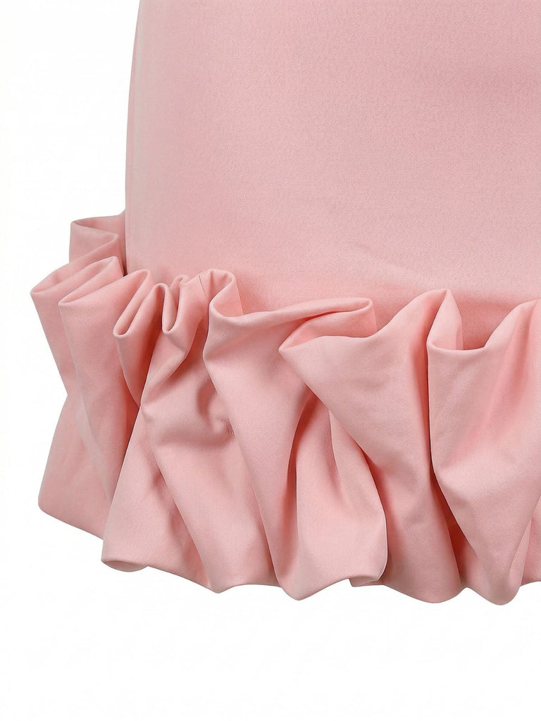 Pink 1960s Spaghetti Strap Ruffle Hem Dress - vintage dress, retro fashion for vintage lovers