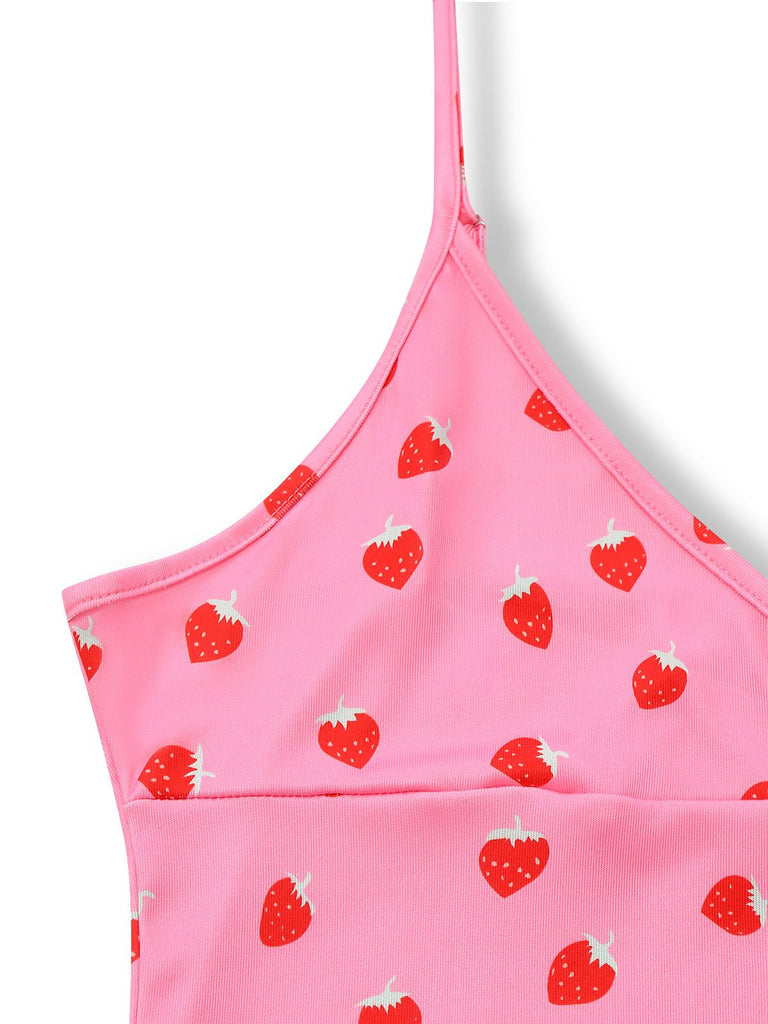 Pink 1960s Strawberry Deep V-Neck Mini Dress - vintage dress, retro fashion