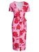 She slips into this Pink 1960s V-Neck Floral Tie Split Dress and suddenly it's a 1960s daydream