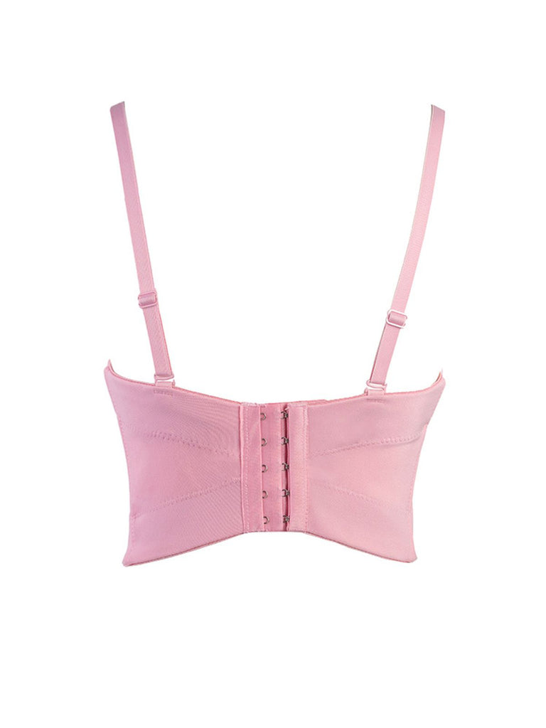 Pink 1970s 3D Floral Rhinestone Crop Top - vintage fashion, retro style
