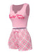 Pink 1970s Baby Girl Tank Top & Plaid Shorts Pajamas, vintage top, retro blouse - perfect for women who love vintage and retro fashion