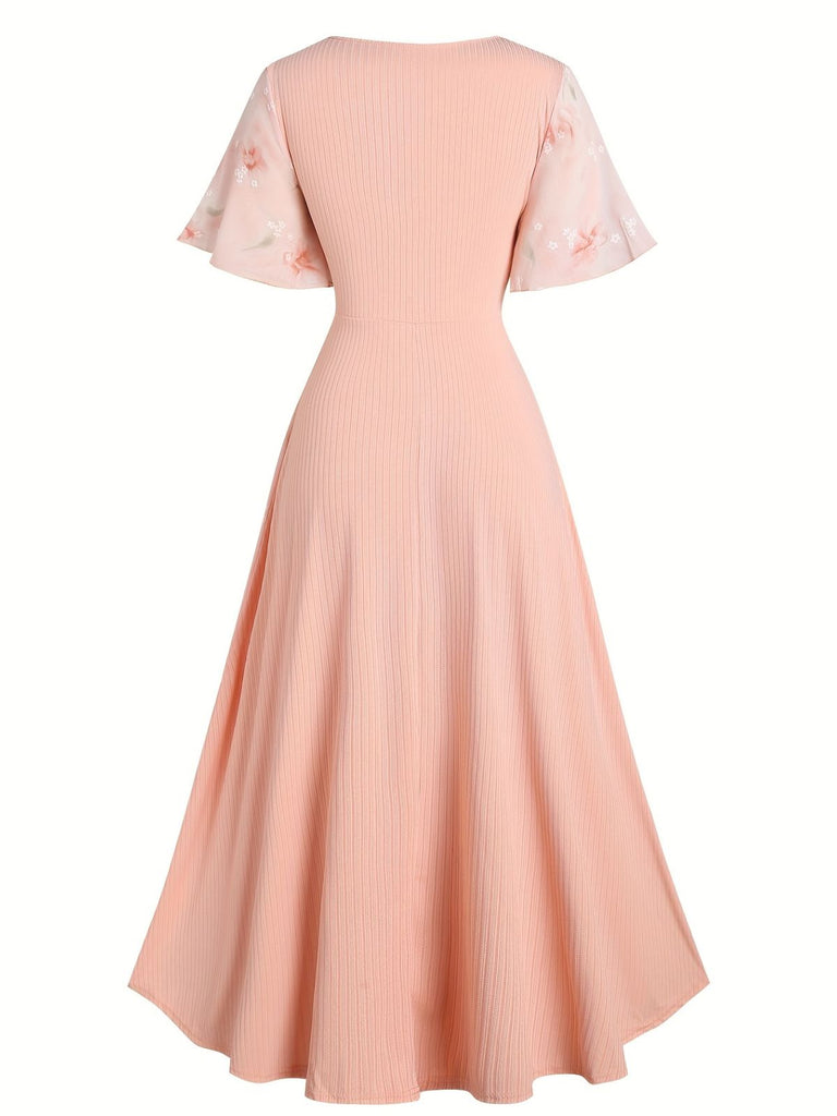 Pink 1970s Floral Ruffled Irregular Hem Dress - vintage dress, retro fashion