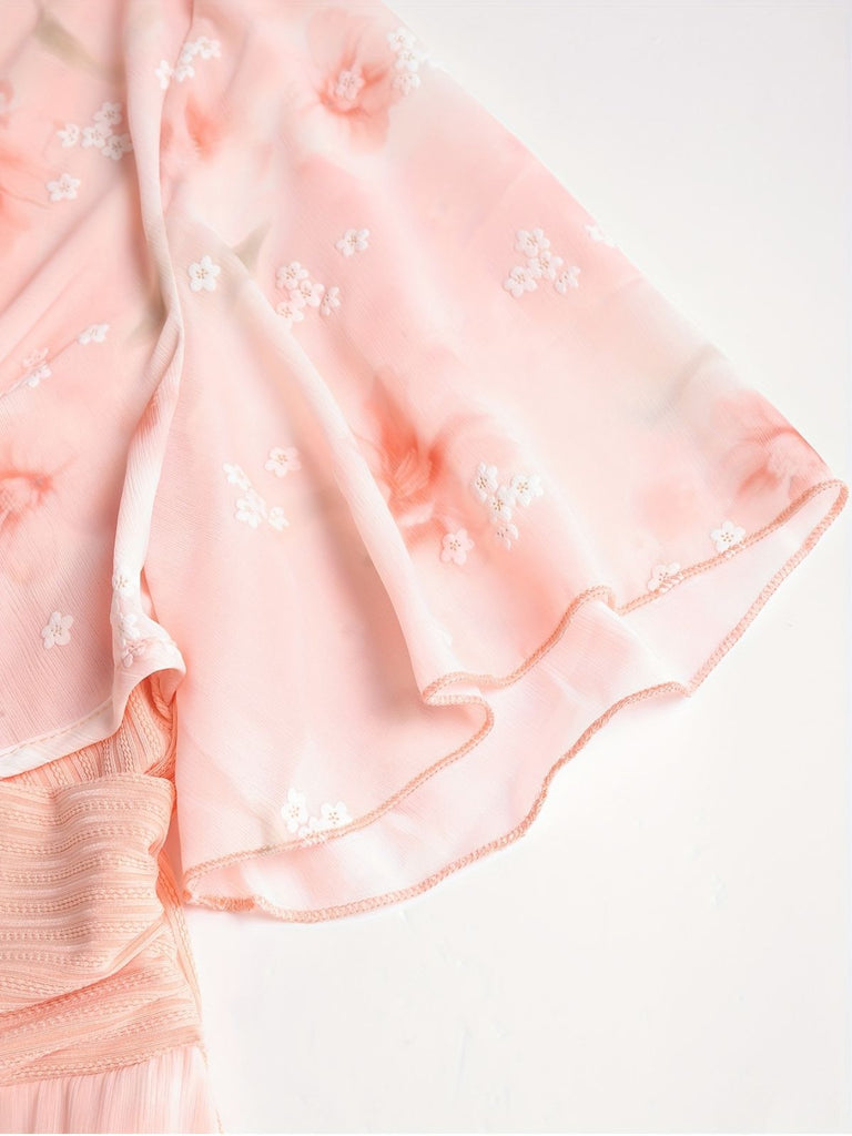 Pink 1970s Floral Ruffled Irregular Hem Dress - vintage dress, retro fashion