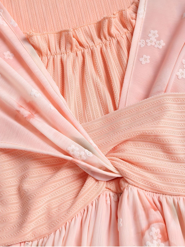 Pink 1970s Floral Ruffled Irregular Hem Dress - vintage dress, retro fashion