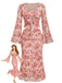 Pink 1930s Floral Square Neck Bell Sleeve 2PCS, vintage fashion, retro style - perfect for women who love vintage and retro fashion
