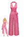 Pink 1970s Halter Lapel Satin Jumpsuit - vintage jumpsuit, retro fashion