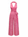 Pink 1970s Halter Lapel Satin Jumpsuit - vintage jumpsuit, retro fashion