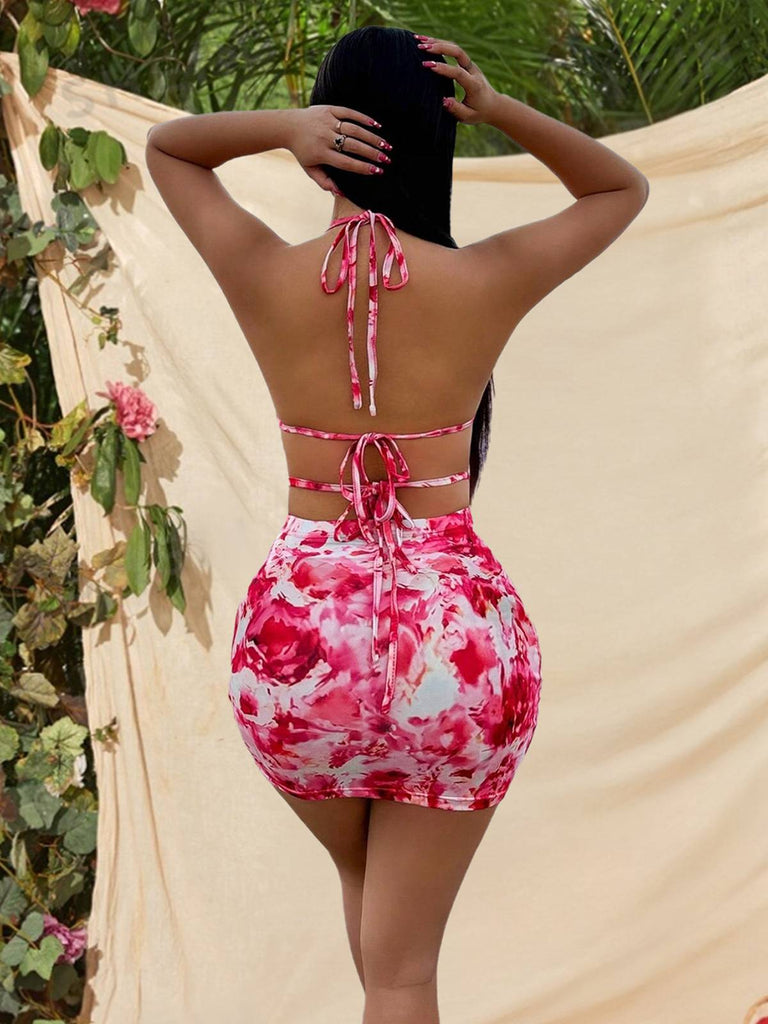 Pink 1970s Hollow-Out Fuzy Floral Dress: where 1970s romance meets her modern spirit