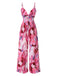 She finds her 1970s story in this Pink 1970s Strap Psychedelic Print Front-Tie Jumpsuit