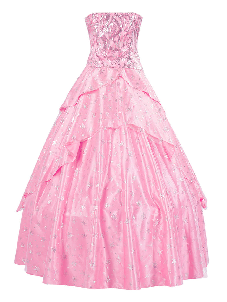 This Pink 1970s Wicked Sequined Top & Swing Mesh Skirt brings 1970s soul to her everyday