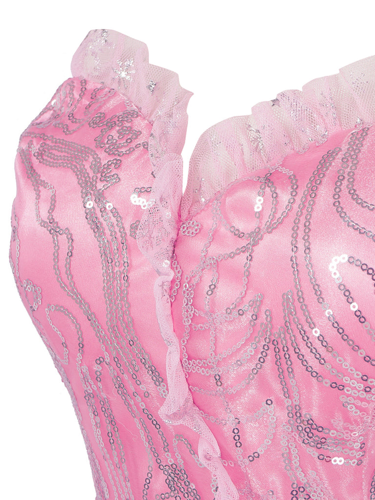 Pink 1970s Wicked Sequined Top & Swing Mesh Skirt — 1970s jazz-age spirit for her morning coffee