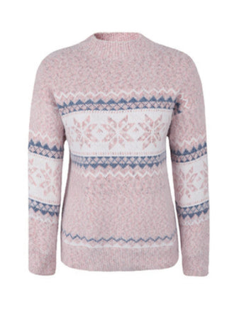 Pink 1980s Christmas Snowflake High-Neck Sweatshirt - vintage fashion, retro style