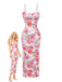 Pink 1980s Floral Print Slip Bodycon Maxi Dress - vintage dress, retro fashion