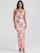 Pink 1980s Floral Print Slip Bodycon Maxi Dress - vintage dress, retro fashion