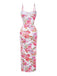 Pink 1980s Floral Print Slip Bodycon Maxi Dress - vintage dress, retro fashion