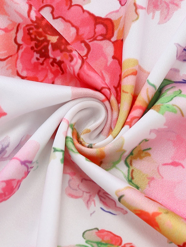 Pink 1980s Floral Print Slip Bodycon Maxi Dress - vintage dress, retro fashion