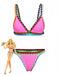 Pink 1980s Knitted Colorful Ribbons Bikini Set - vintage swimwear, retro swimsuit, pin-up style for vintage lovers