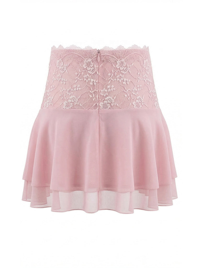 Pink 1980s Lace Embroidered Mini Skirt - vintage skirt, retro style for vintage lovers