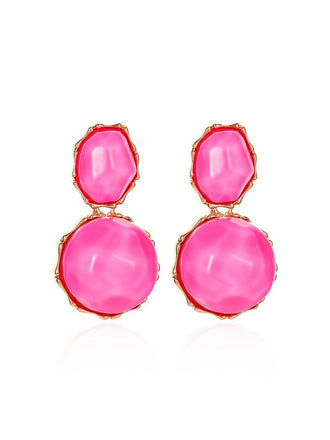 Pink 3D Gemstone Alloy Earrings - vintage fashion, retro style