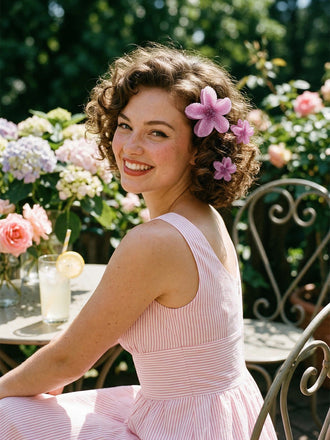 Pink Crystal Flower Hair Clip Set - vintage fashion, retro style