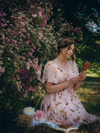 Pink Flowers And Birds Bowknot V-Neck Dress: timeless style reimagined