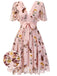 Pink Flowers And Birds Bowknot V-Neck Dress: timeless style reimagined
