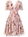 Pink Flowers And Birds Bowknot V-Neck Dress — vintage elegance for the modern woman