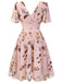 Pink Flowers And Birds Bowknot V-Neck Dress — vintage elegance for the modern woman
