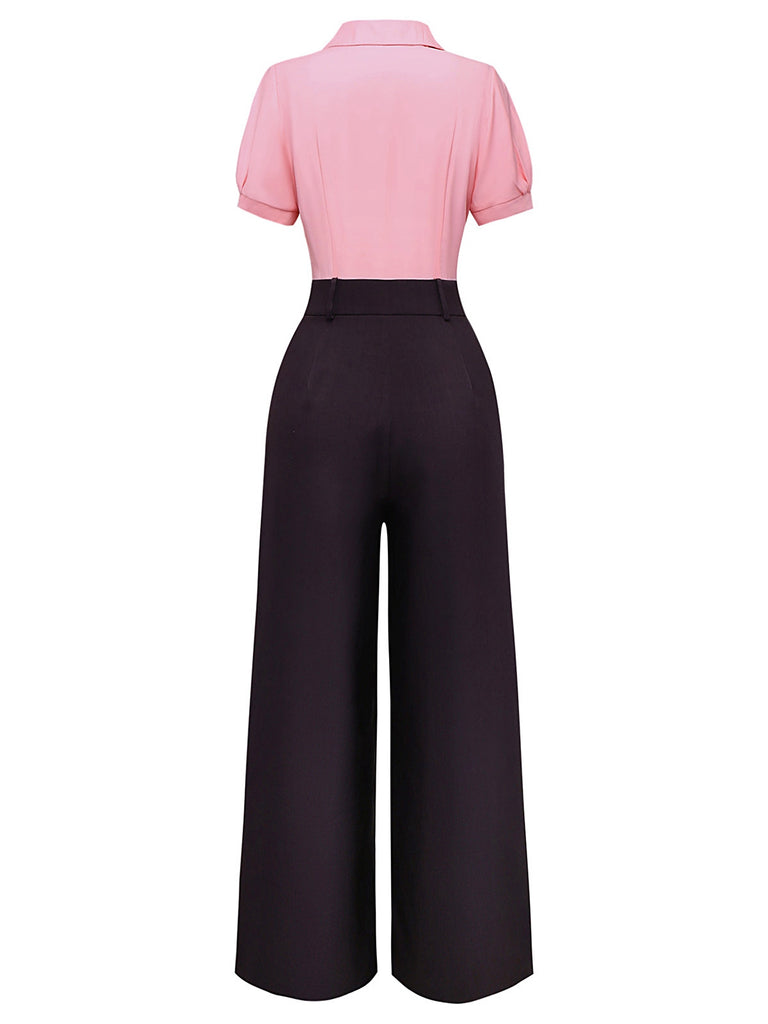 Pink & Gray 1930s Bow Collar Lapel Jumpsuit - vintage jumpsuit, retro fashion