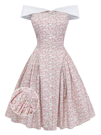 Pink & White 1950s Color Block Lapel Swing Dress - vintage dress, retro fashion, rockabilly