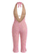 Pink Y2K Floral Lace Halter Plunging Backless Bodycon Jumpsuit, vintage romper, retro jumpsuit - perfect for women who love vintage and retro fashion
