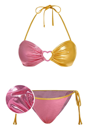 Pink & Yellow 1970s Heart Ring Bikini Set, vintage swimsuit, pin-up swimwear - perfect for women who love vintage and retro fashion