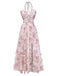Pink 1930s Pure Cotton Floral Beaded Straps Ruffled Maxi Dress