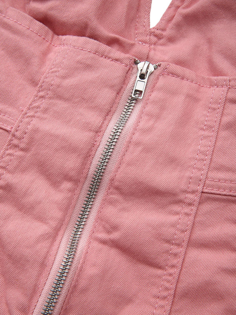 Close-up of a pink jacket with a zipper