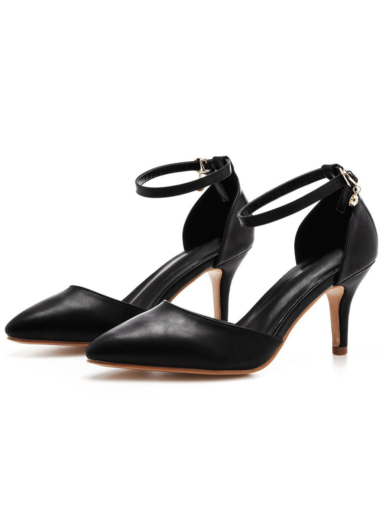 She finds her vintage story in this Pointed Toe Leather Stiletto Heels Shoes