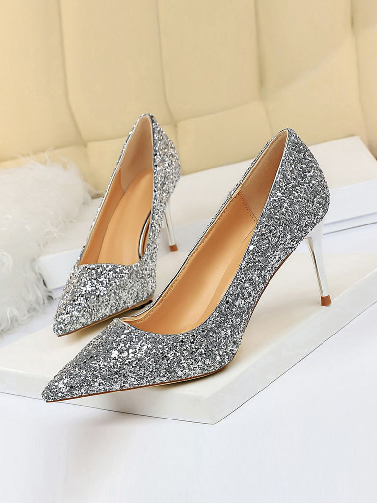 Pointed Toe Sequins Glitter High Heels Shoes — vintage vintage charm for her modern wardrobe