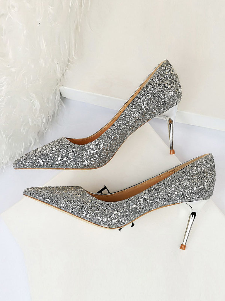 Pointed Toe Sequins Glitter High Heels Shoes: timeless vintage elegance she makes her own