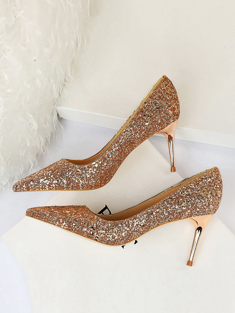 Pointed Toe Sequins Glitter High Heels Shoes — vintage style that transcends decades