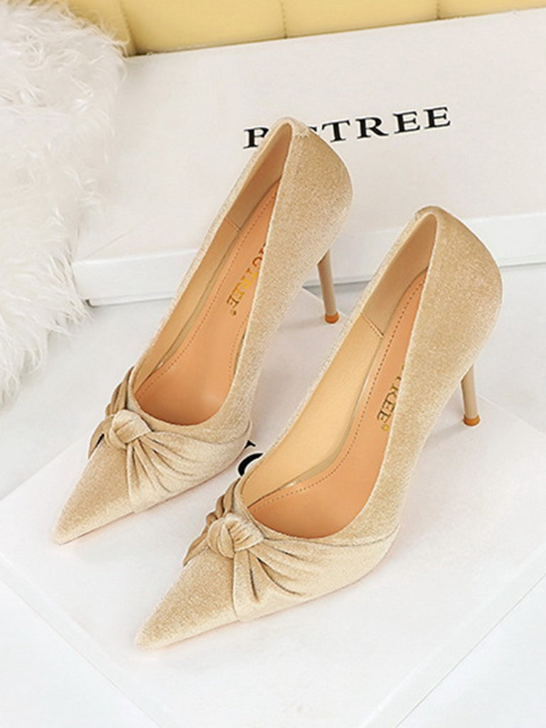 This Pointed Toe Velvet Stiletto Heels Shoes whispers vintage secrets to those who notice