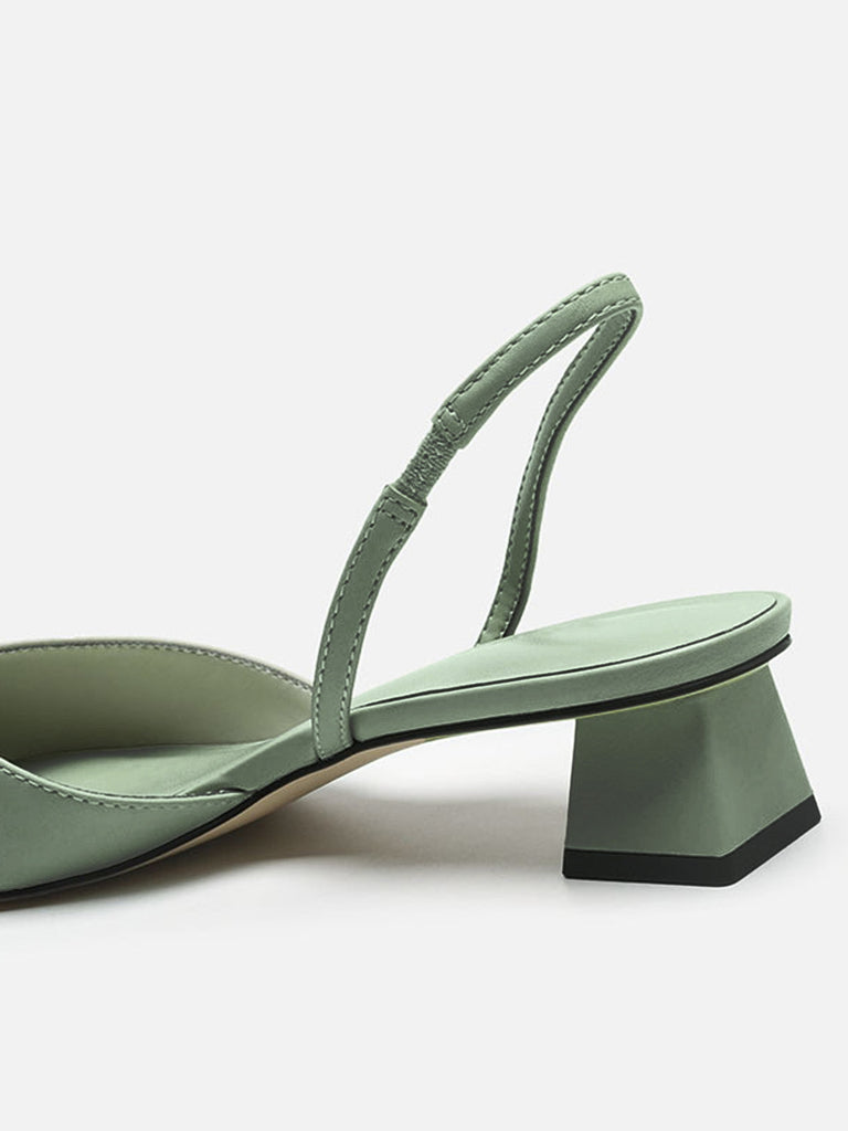 Pointed-Toe Solid Slingback Strap Low Block Shoes - vintage shoes, retro heels for vintage lovers