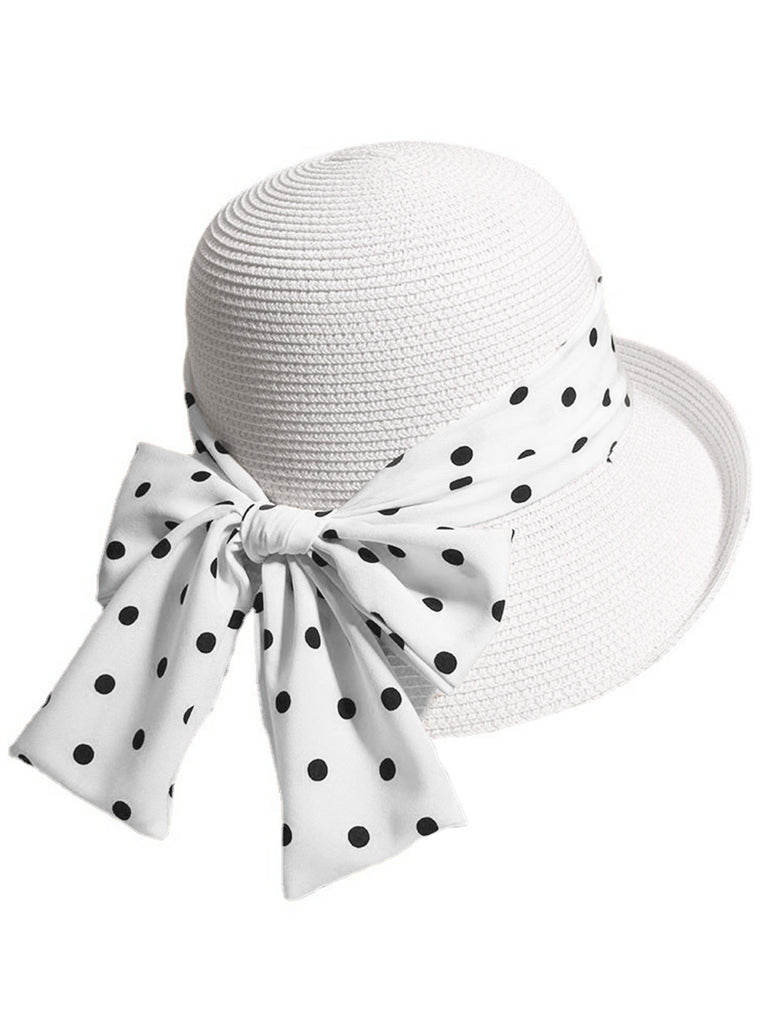 Polka Dot Ribbon Bow Tie Straw Hat: vintage detail work for the woman who notices