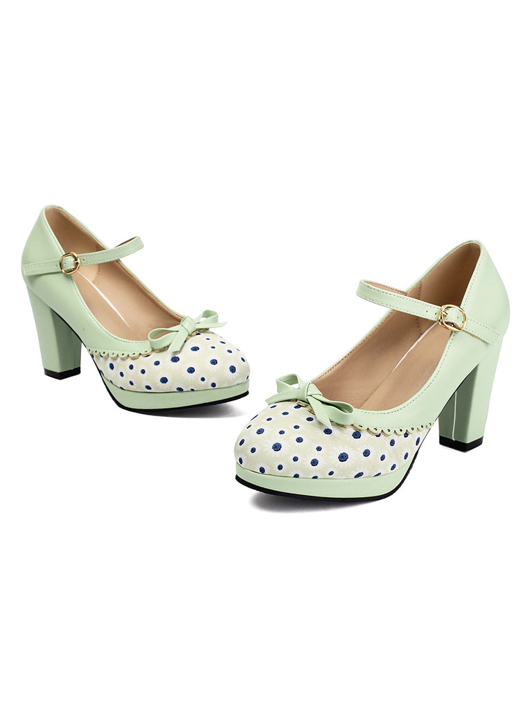 This Polka Dot Round Toe Chunky Heels whispers vintage secrets to those who notice