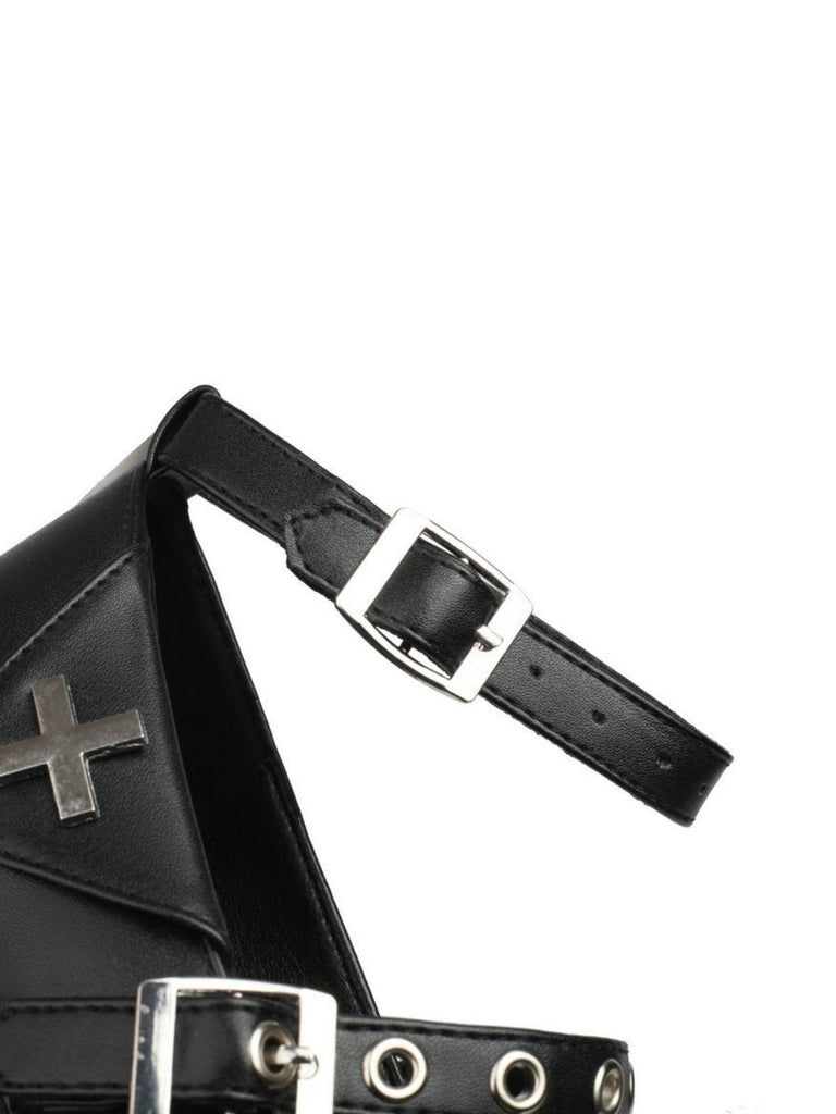 Punk Cross Buckle Ankle Strap Chunky High Heels - vintage shoes, retro heels