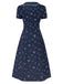 She slips into this Pure Cotton 1940s Puff Sleeves Floral Dress and suddenly it's a 1940s daydream