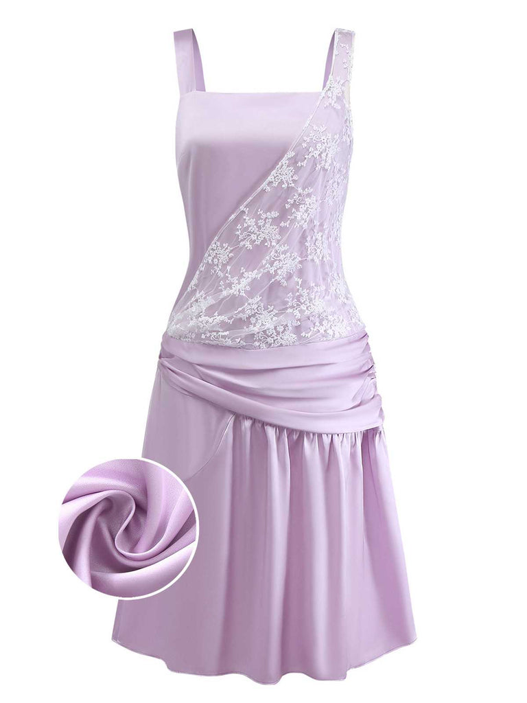 Purple 1920s Floral Embroidered Mesh Satin Dress - vintage dress, retro fashion, Gatsby party